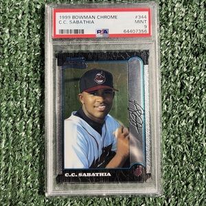 C.C. Sabathia Bowman Chrome Rookie Trading Card #344 PSA Mint 9 (1999)